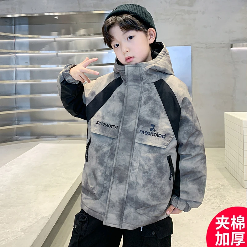 儿童装男童夹棉外套秋冬款2025新款中大童加厚冬季冲锋衣派克服潮
