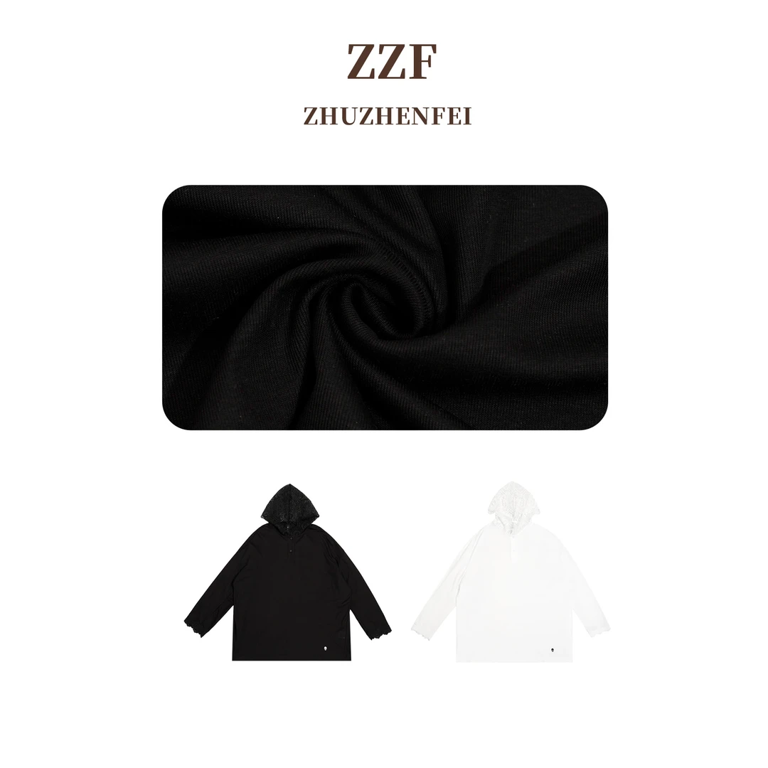 ZHUZHENFEI【米兰游记】莱赛尔两色连帽宽松显瘦长袖T恤Z351151