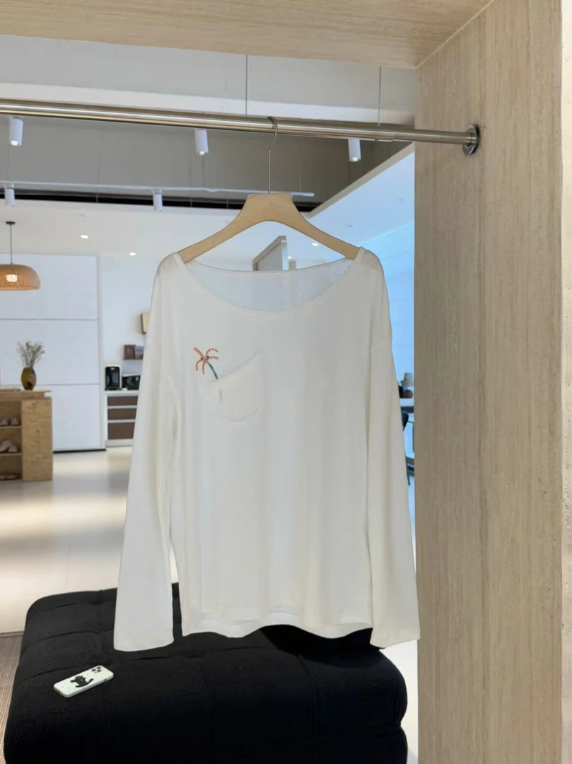 椰树衫慵懒长袖T恤彩色椰子树刺绣口袋防晒雪花棉薄减龄打底上衣