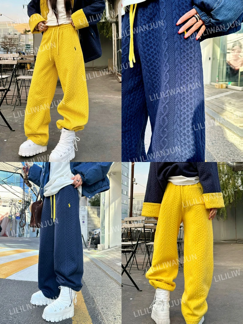 婉君【冬日麻花裤】秋冬韩系菱格抽绳松紧腰时尚休闲裤LWJ24D4K2508