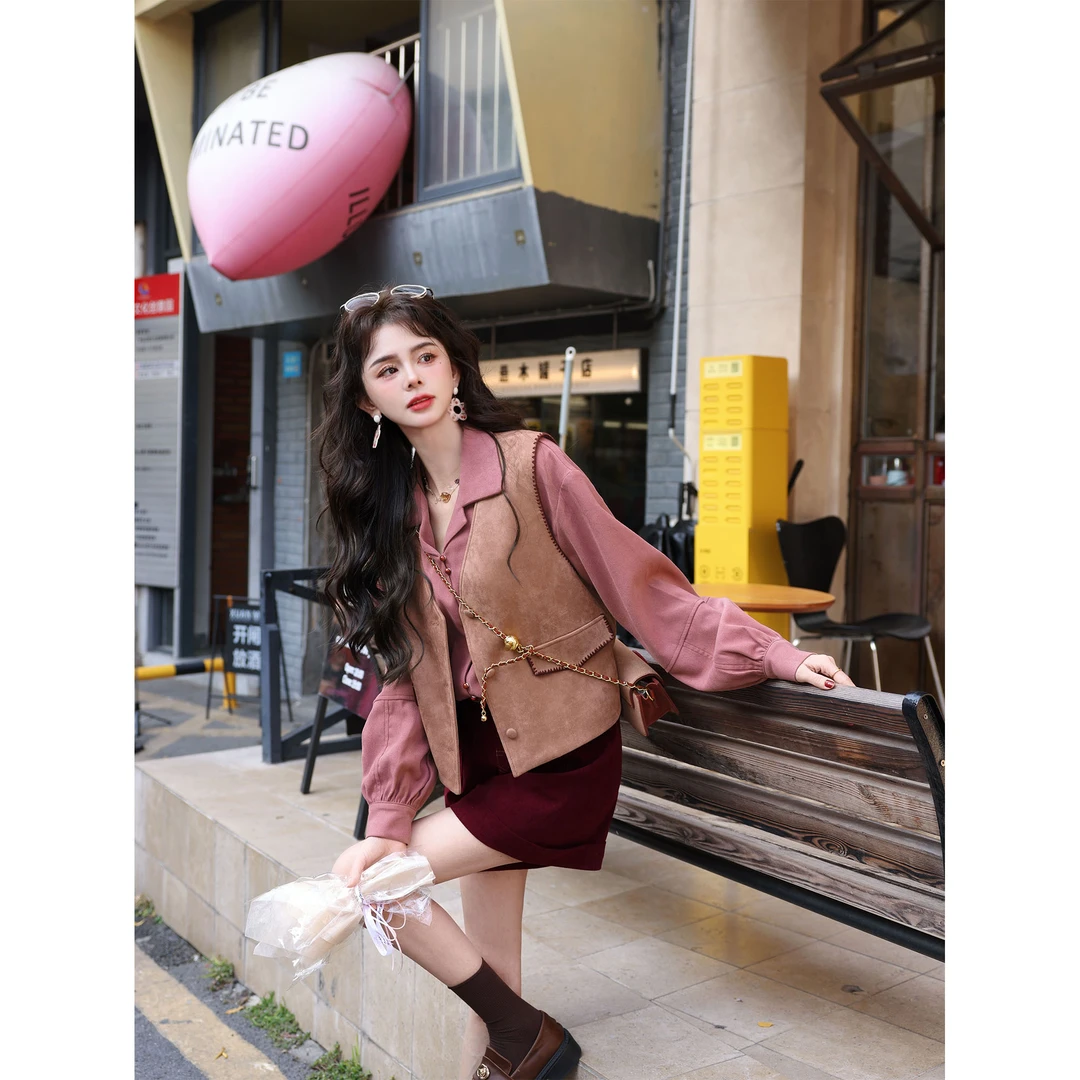 陈佳洁【粉色际遇】港风复古百搭秋冬小众显瘦马甲JR3882209