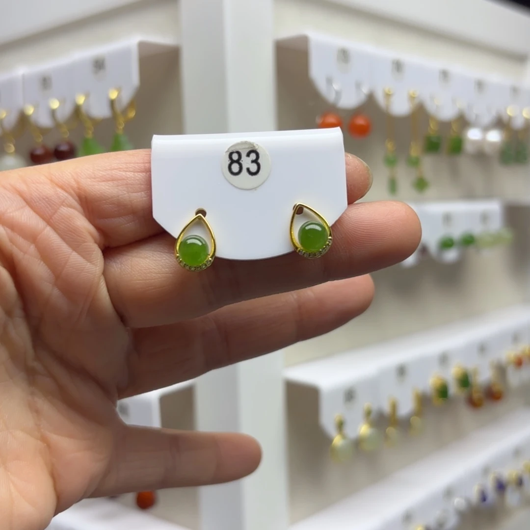 和田玉银S925镶嵌耳饰