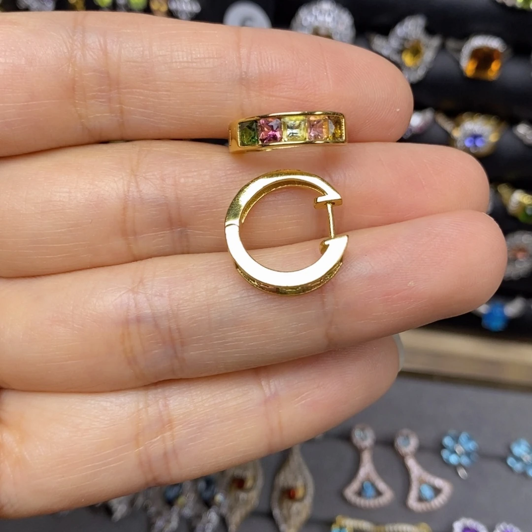 碧玺猫眼银S925镶嵌耳饰