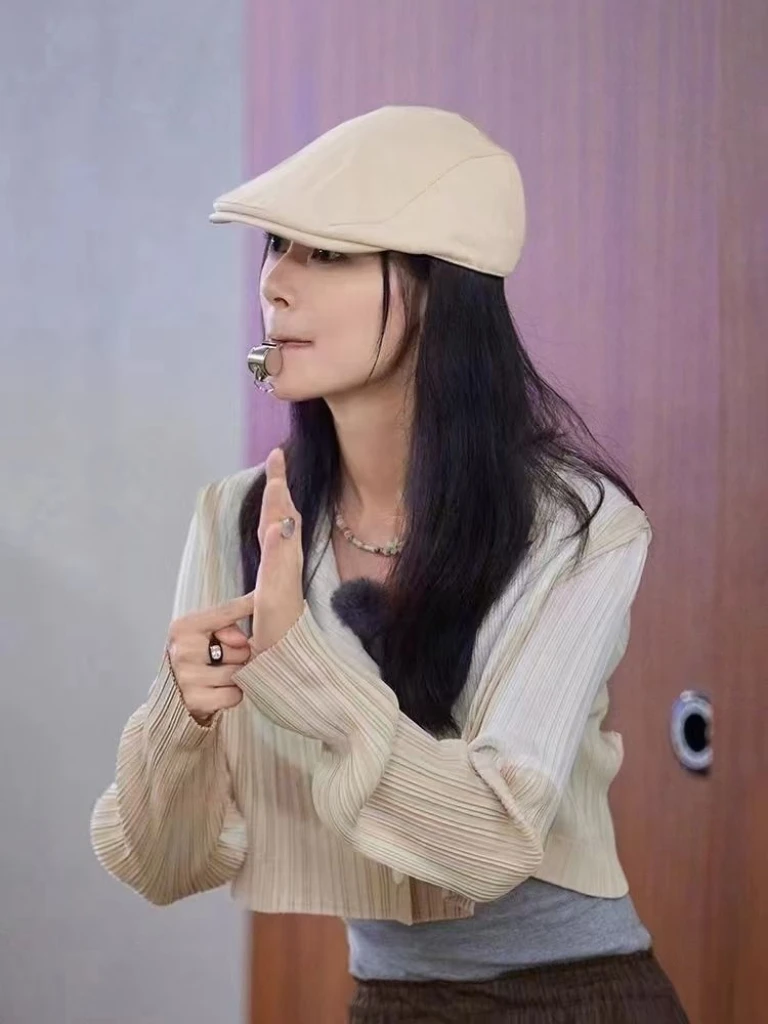 亚麻鸭舌帽夏透气复古英伦女贝雷帽文艺青年鸭嘴帽英伦前进帽