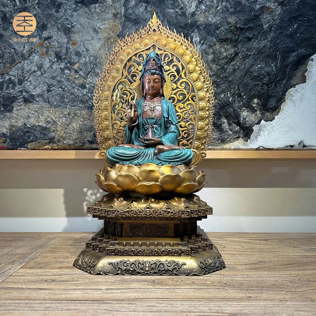 象外天工【国潮】坐莲花观音全铜艺术家原创雕塑玄关摆件观世音