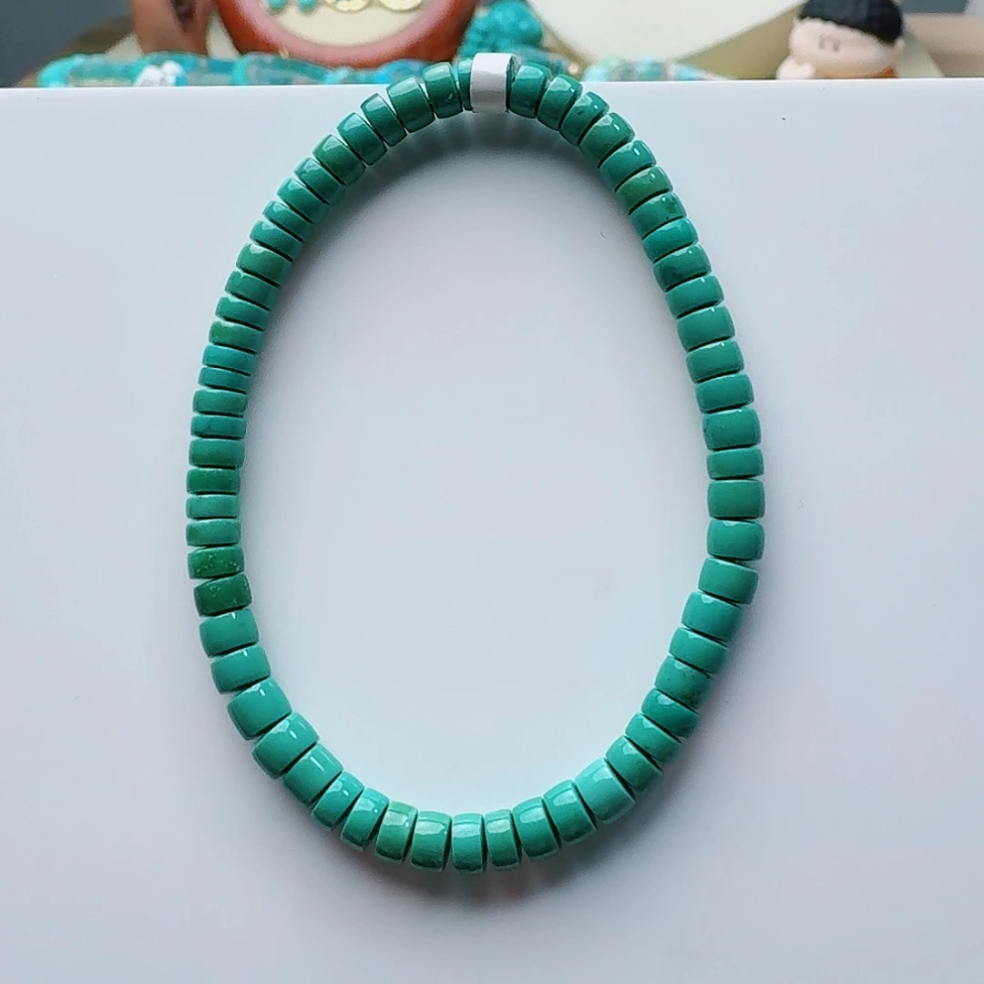 绿松石未镶嵌高瓷玉化绿直切手串4.6