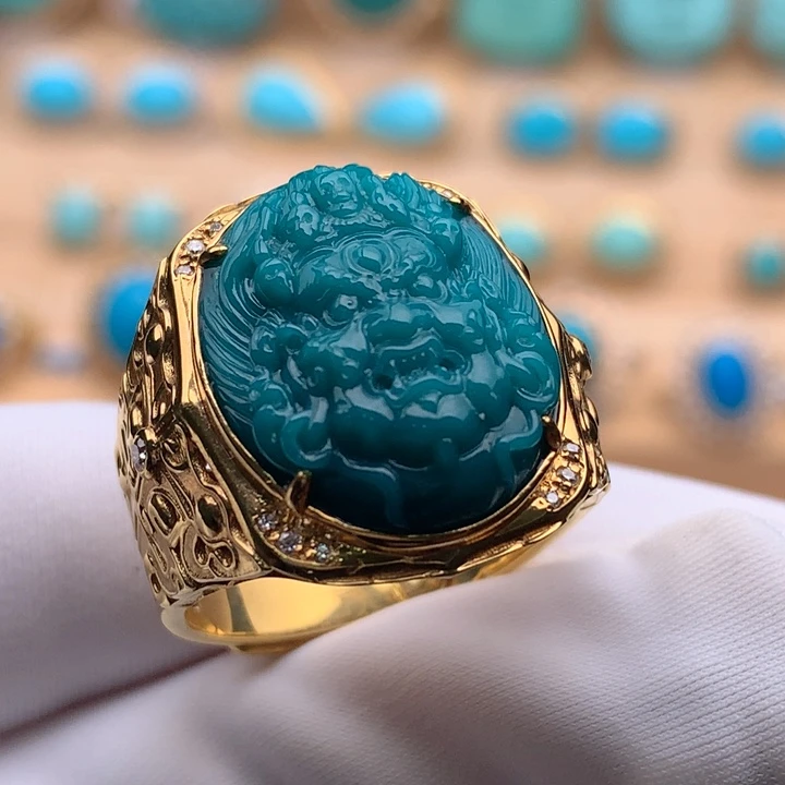 绿松石18K金镶嵌珠宝奇石