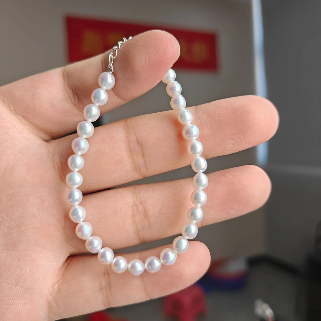 约5mm天然淡水珍珠s925银手链