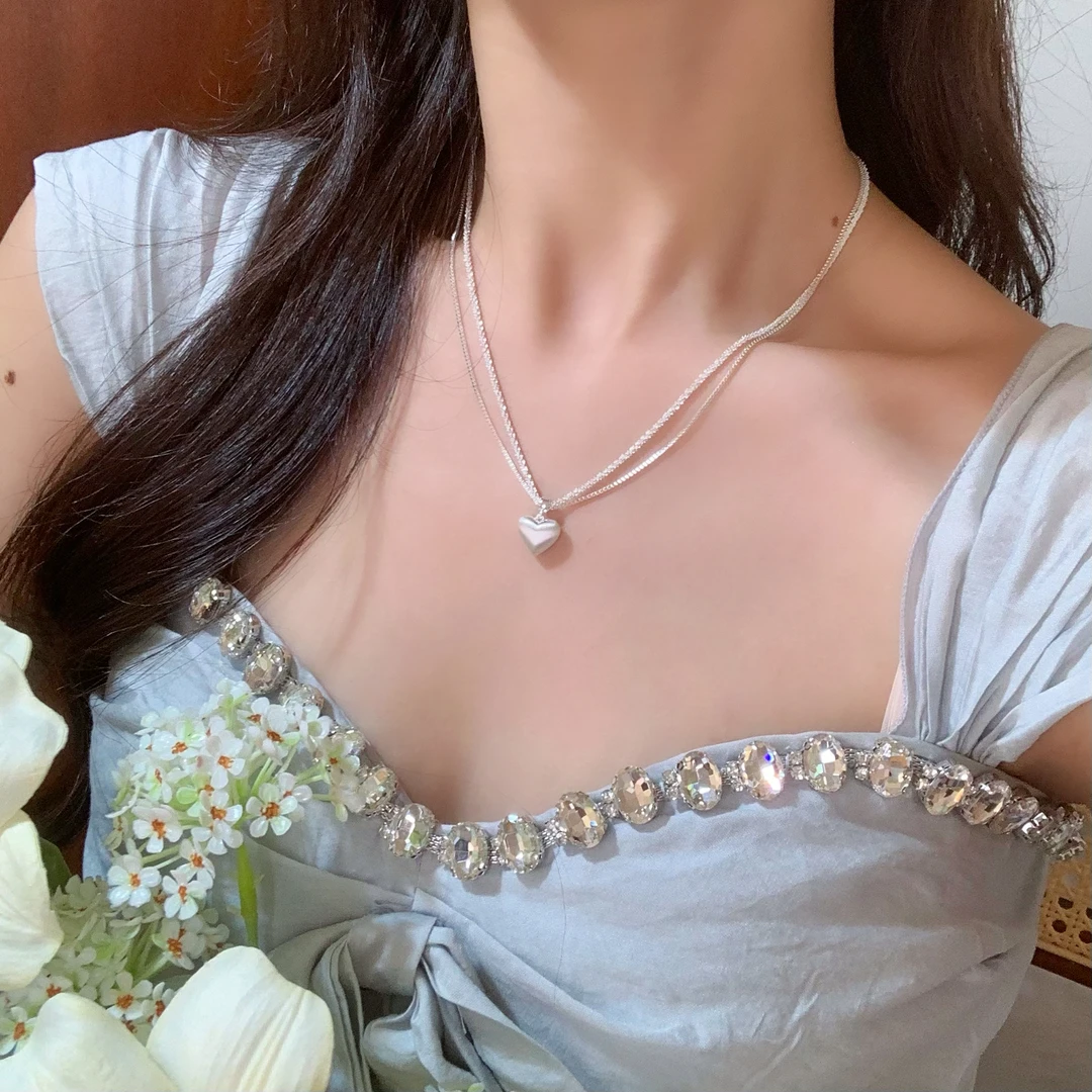 铜合金项链 Al6481高级感轻奢小众百搭锁骨链配饰银色拉丝工艺款