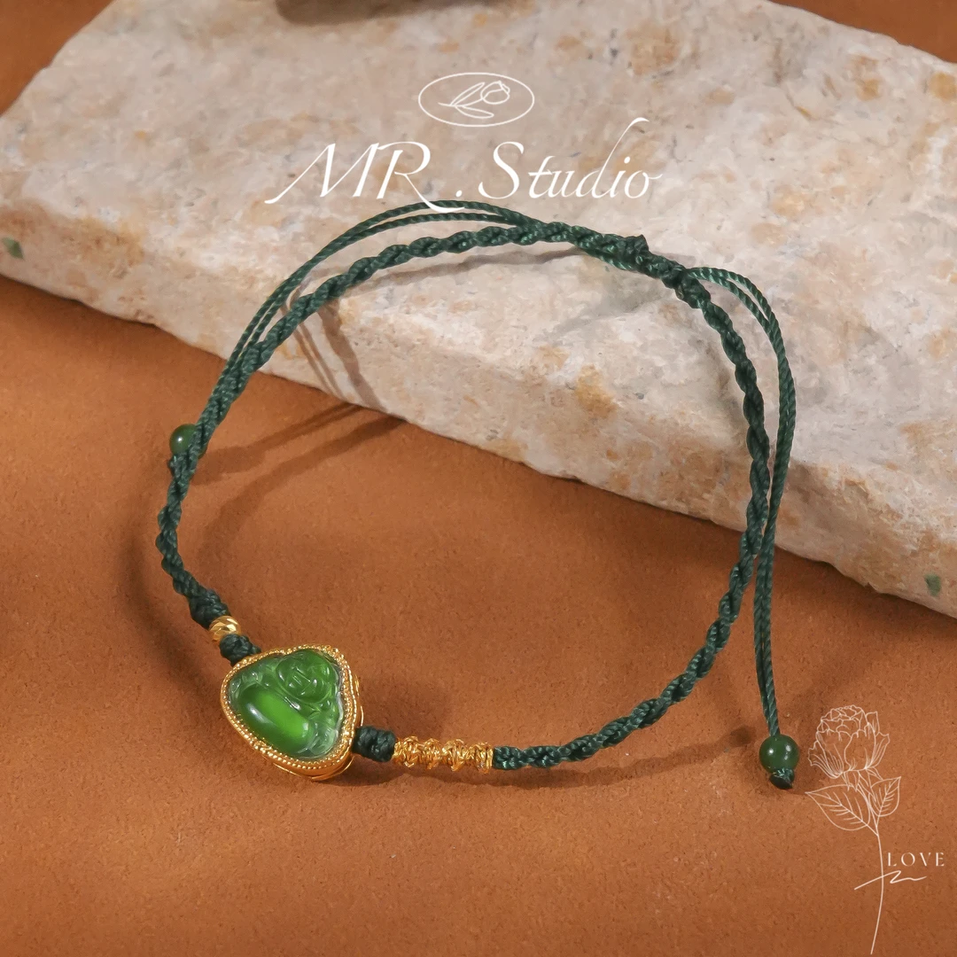 木润【佛公】18k金天然A货翡翠编绳