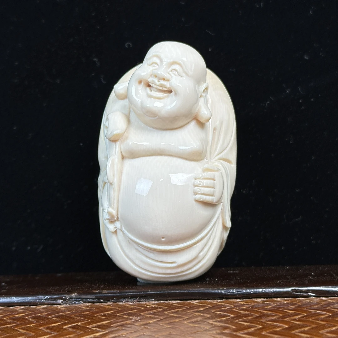 H4871天然猛犸牙 弥勒有裂雕刻件 35*58*24.7mm支持鉴定 假一罚四