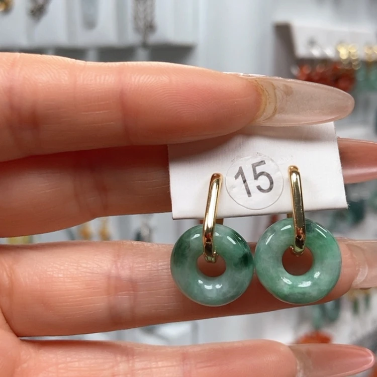 【闪购商品】翡翠耳饰银S925镀金镶嵌