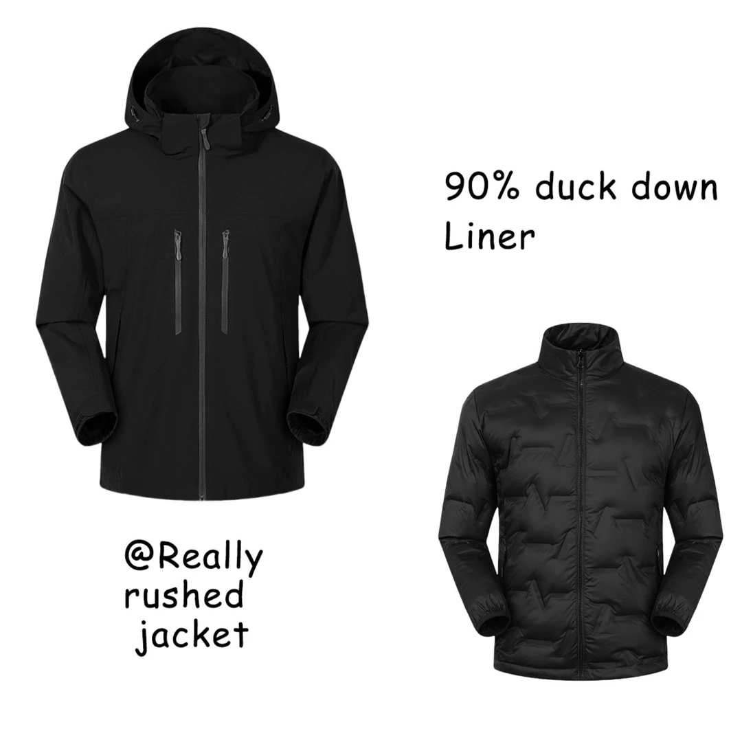 [无标净版]SA硬壳三合一冲锋衣【真90鸭绒】可拆卸抗大雨全压胶防水