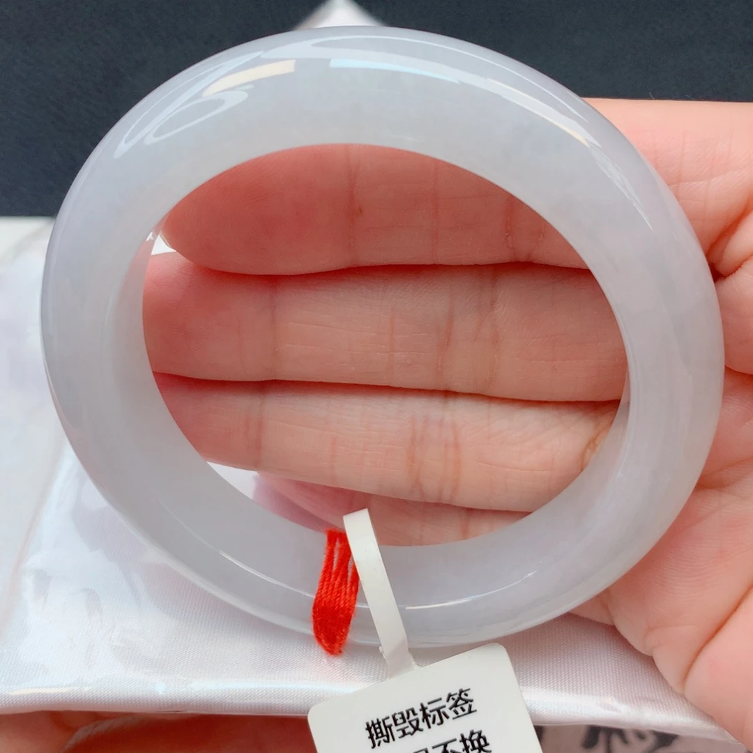 翡翠未镶嵌手镯55.6圈 细糯化白月光水润厚装