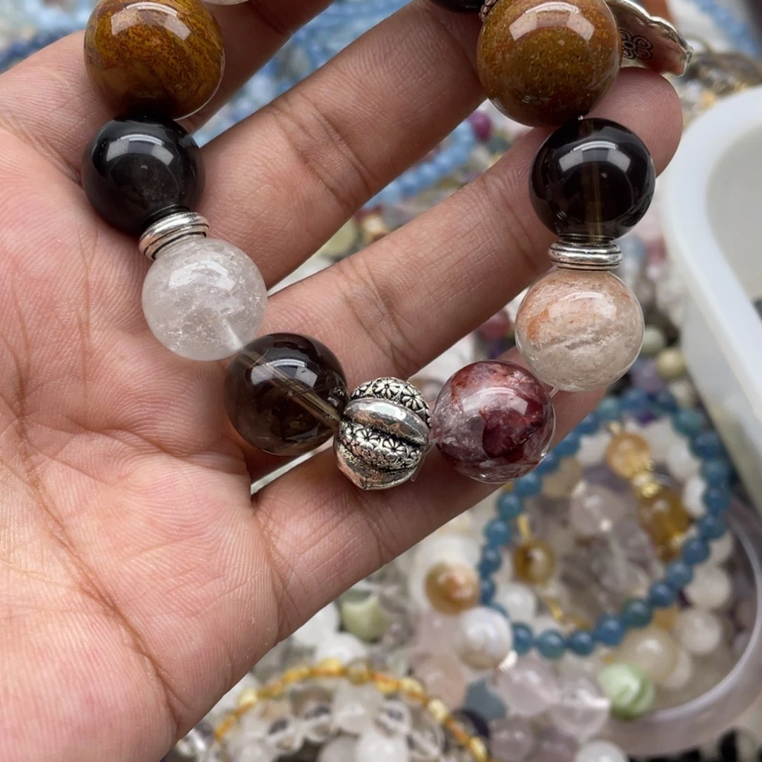 银S925镶嵌手链烟晶