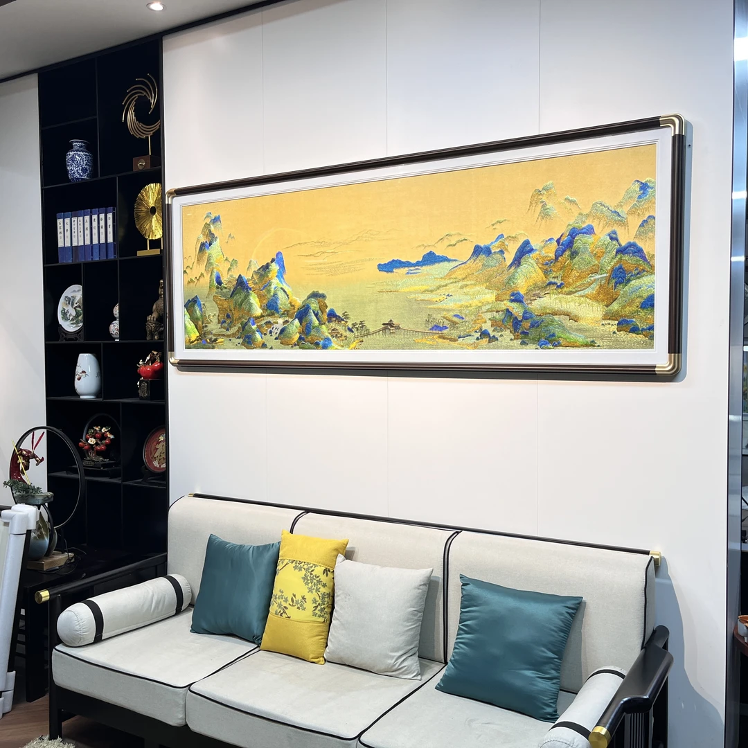 2025织锦绣千里江山客厅沙发背景墙工艺装饰新中式挂画手工装裱画