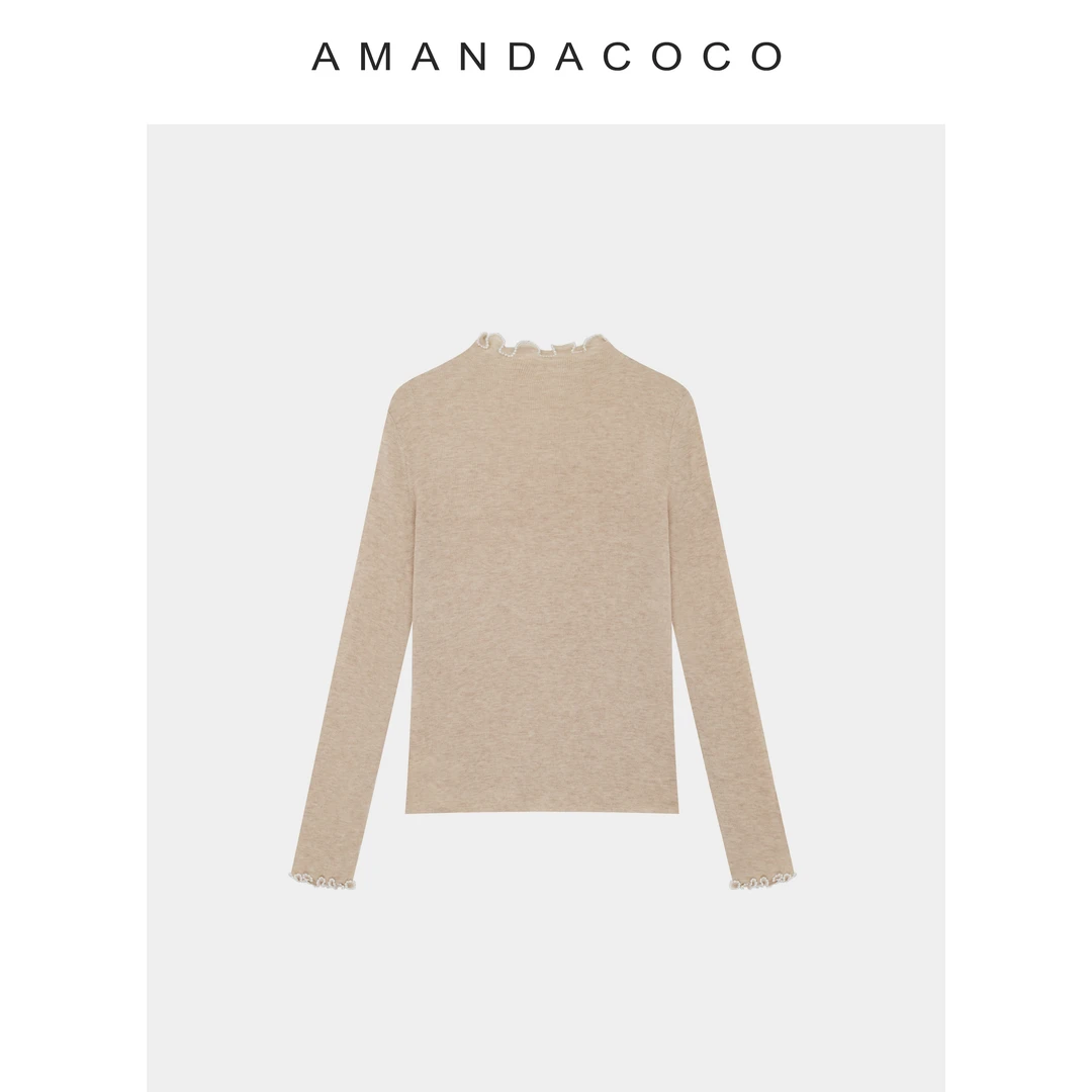 静静 | 雪顶云朵～25秋冬设计感钉珠半高领木耳边修身针织打底