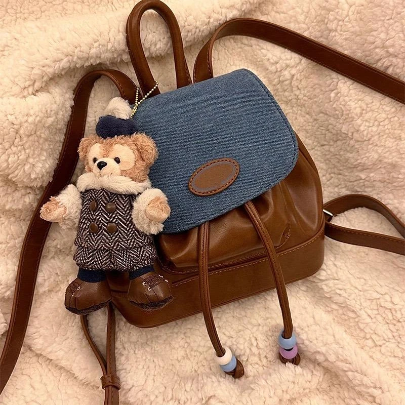 韩系可爱牛仔少女双肩包2024新款学生通勤小背包小众复古手提书包