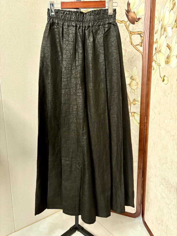 木槿雅集【墨韵翩跹】新中式桑蚕丝龟裂纹松紧腰显瘦阔腿裤