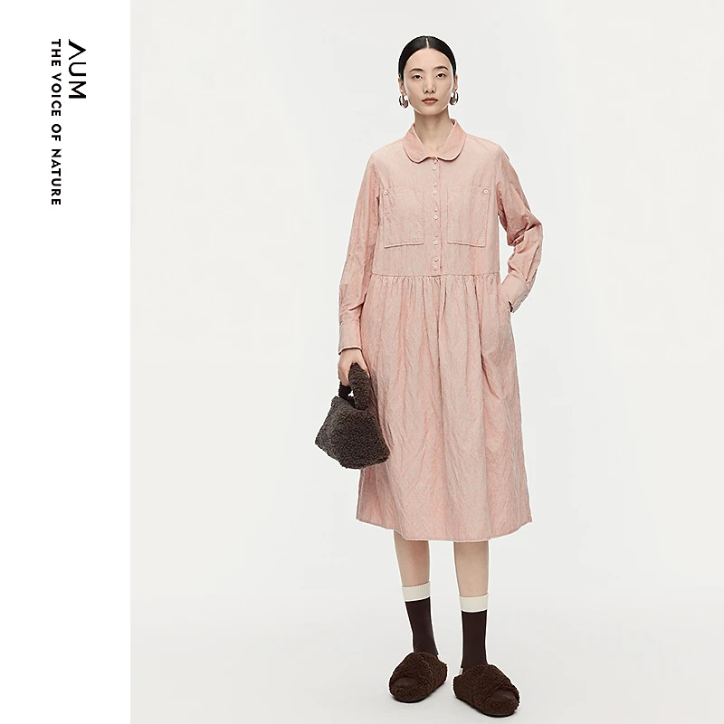 AUM噢姆显瘦气质长袖复古宽松收腰秋季连衣裙M1FZ41766