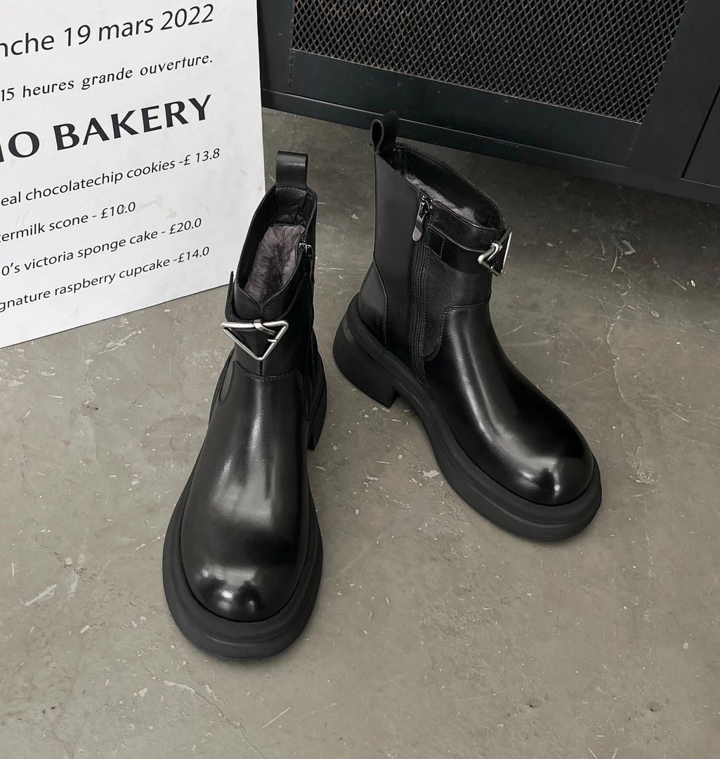 GC【羊毛】秋冬新款英伦圆头女马丁靴9660加绒厚底短靴25DD9660H-YM