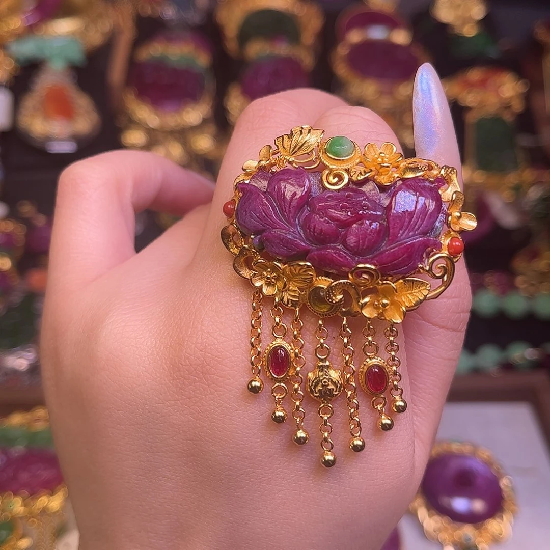 红宝石颈饰银S925镀金镶嵌