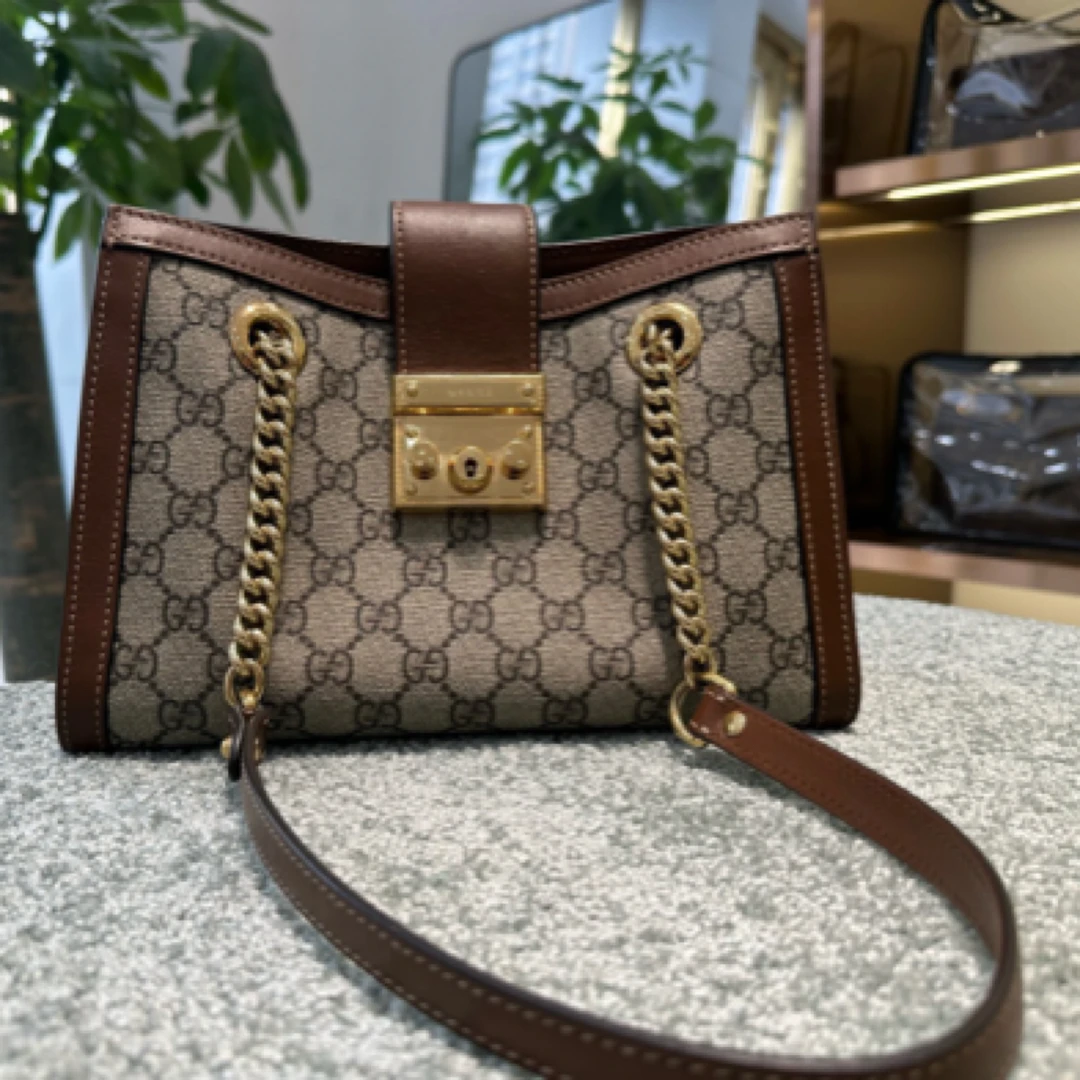 99新 GUCCI/古驰 padlock小号焦糖色 附件 两把钥匙 五金贴膜使用