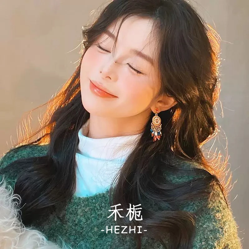 铜合金仿水晶耳饰 爱心女耳钉星星耳饰中国风彩色复古配饰