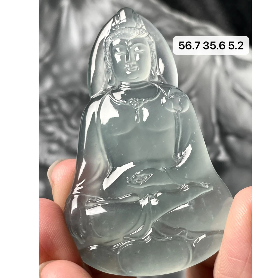 天然a货缅甸翡翠蓝底观音吊坠