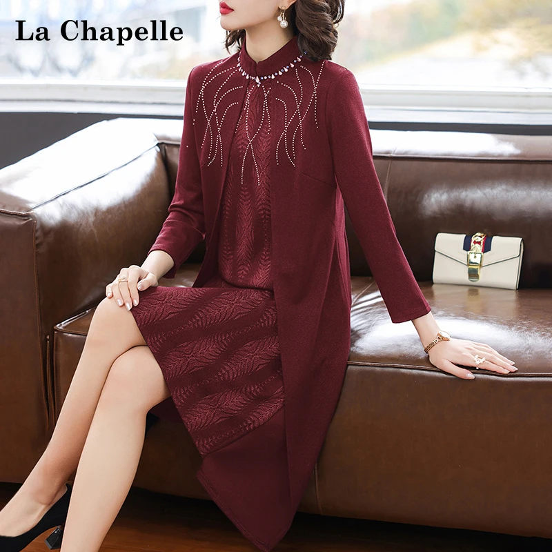 拉夏贝尔妈妈秋装改良旗袍连衣裙气质50岁中年女中老年春秋季裙子