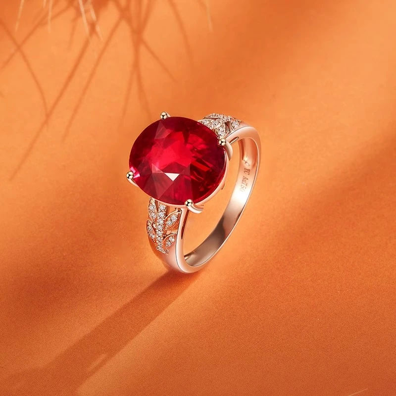 ECI天然红碧玺戒指女18K金镶嵌  气质轻奢时尚金戒指 定制链接