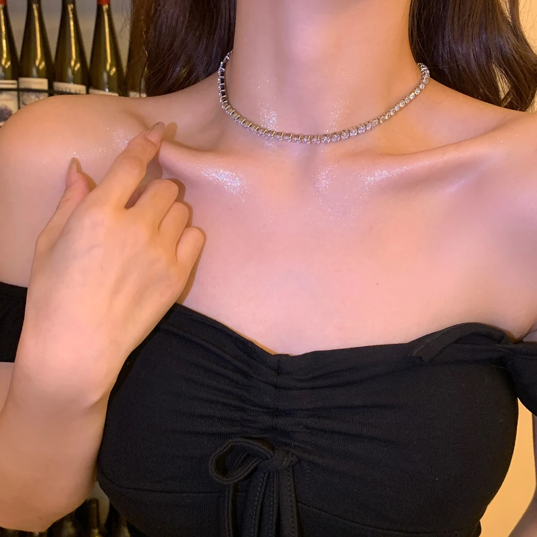 铜合金项链 闪钻爱心项链高级感气质锁骨链颈链叠戴choker