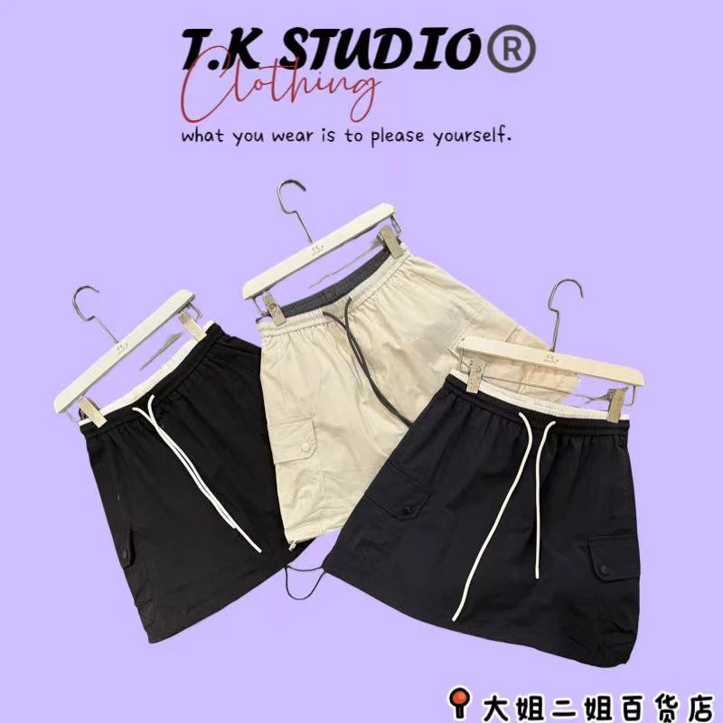 T.K<工装短裙>抽绳设计高腰显瘦A字工装短裙休闲百搭防走光