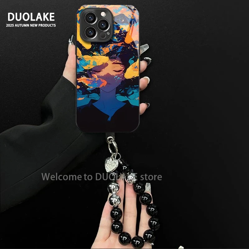 深海油画女孩适用苹果vivo华为oppo小米iPhone17电镀玻璃手机壳潮