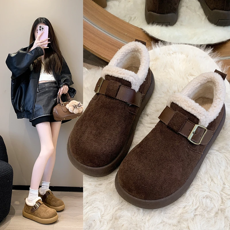 厚底小土豆勃肯鞋冬季新款加绒毛毛棉鞋一脚蹬保暖雪地靴
