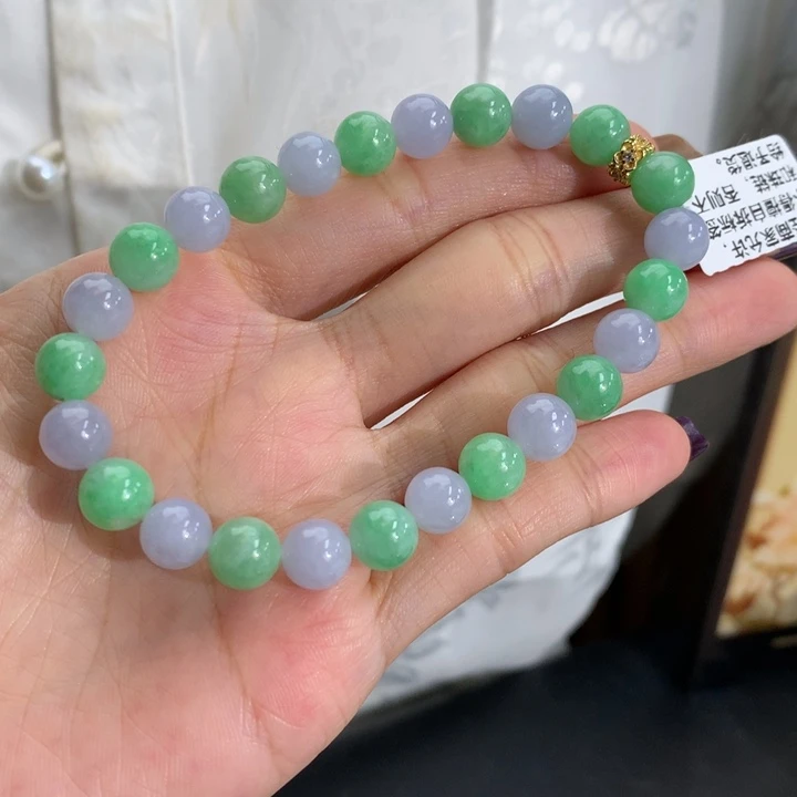 翡翠未镶嵌手串卡8细润紫绿手串