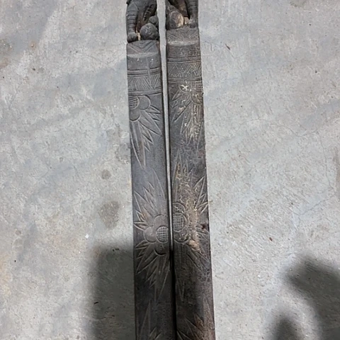 风车木（黑檀木）老木雕老人物花板