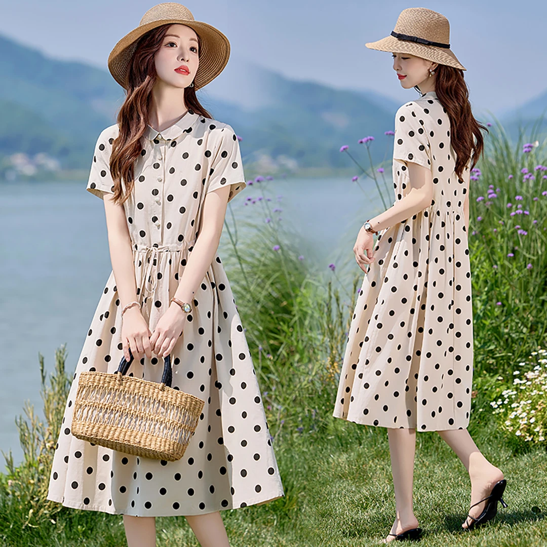 翻领波点夏季夏季爱心刺绣连衣裙显瘦气质韩版宽松碎花显瘦洋气
