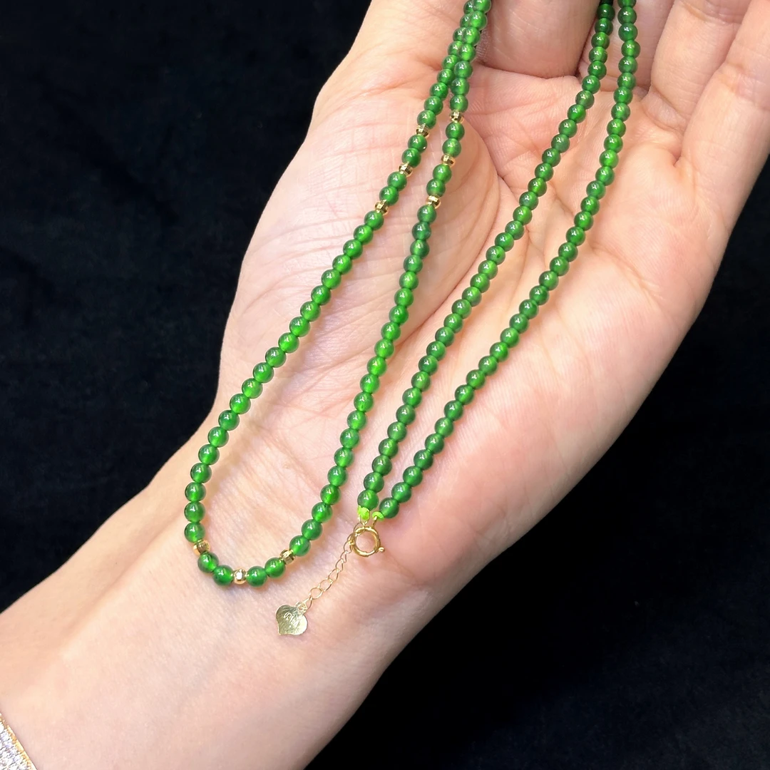 【金旭上成】天然翡翠A货18K满绿小米珠链 多样性发一件