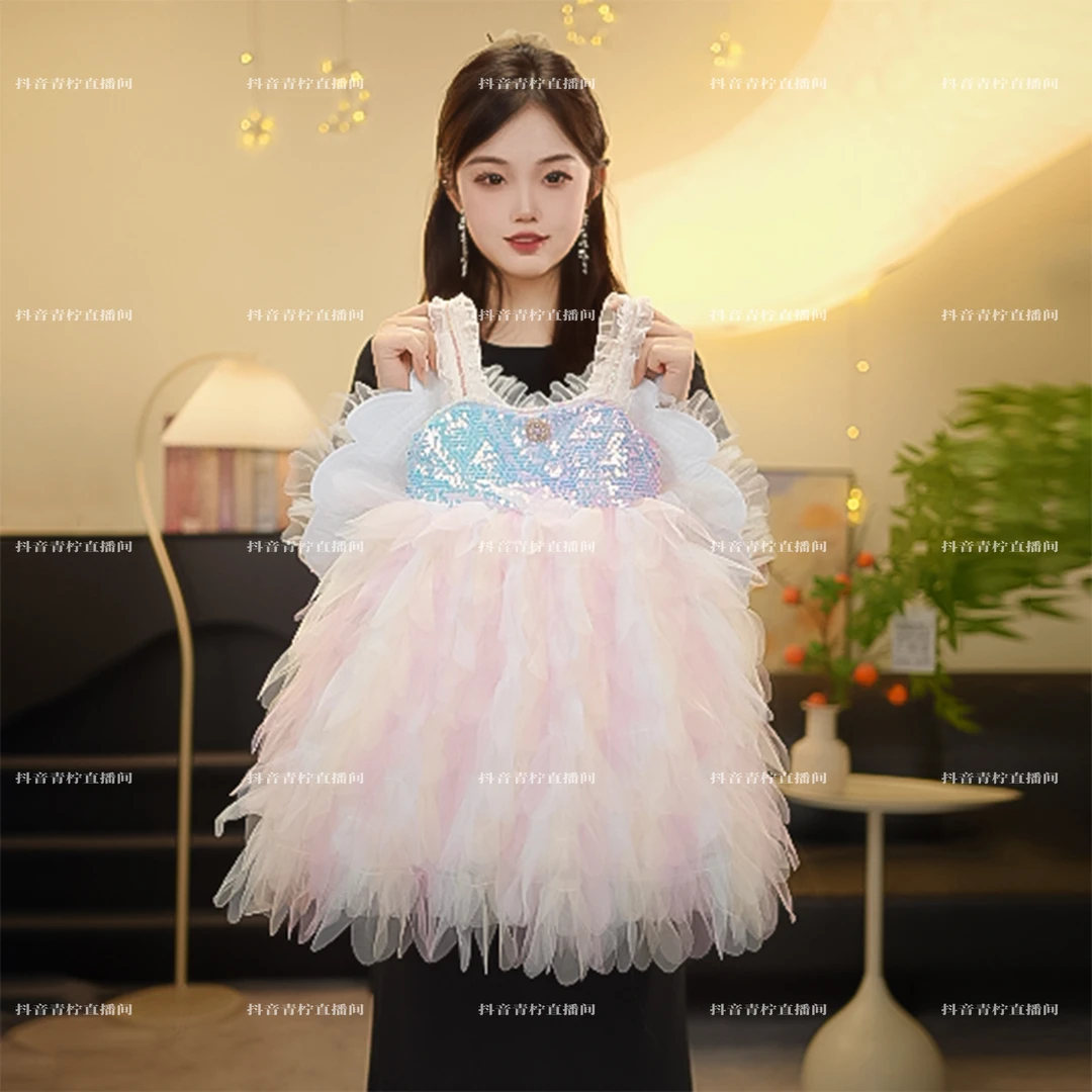【YJ幻彩星辰纱裙】2025女童夏季新款浅蓝紫小天使羽高端定制裙公主