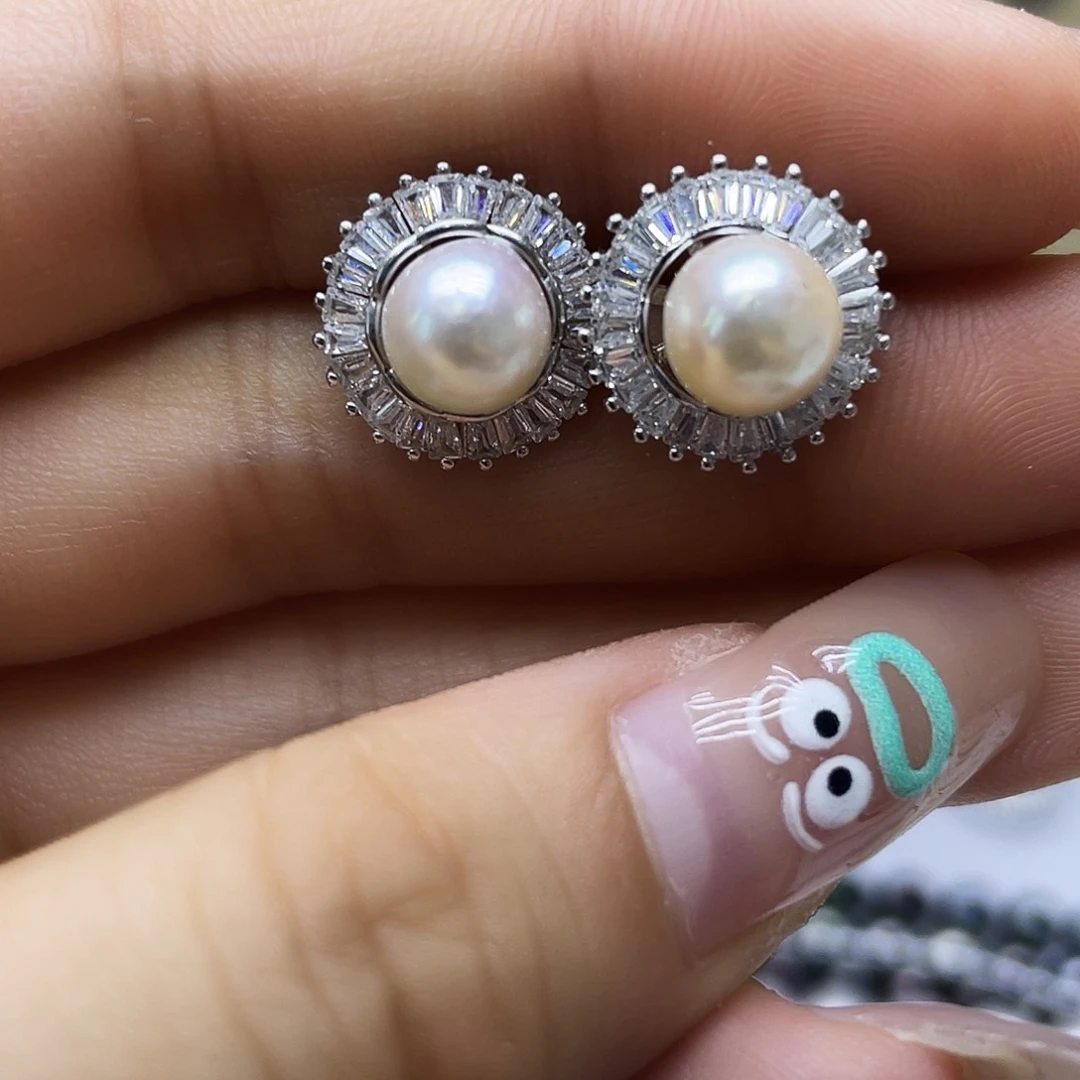 银S925镶嵌海水珍珠耳饰