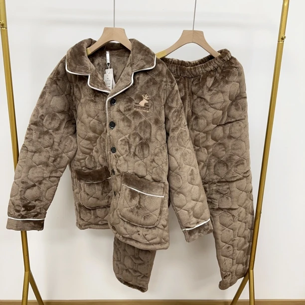 刺绣两色加绒加厚男士家居服套装23153