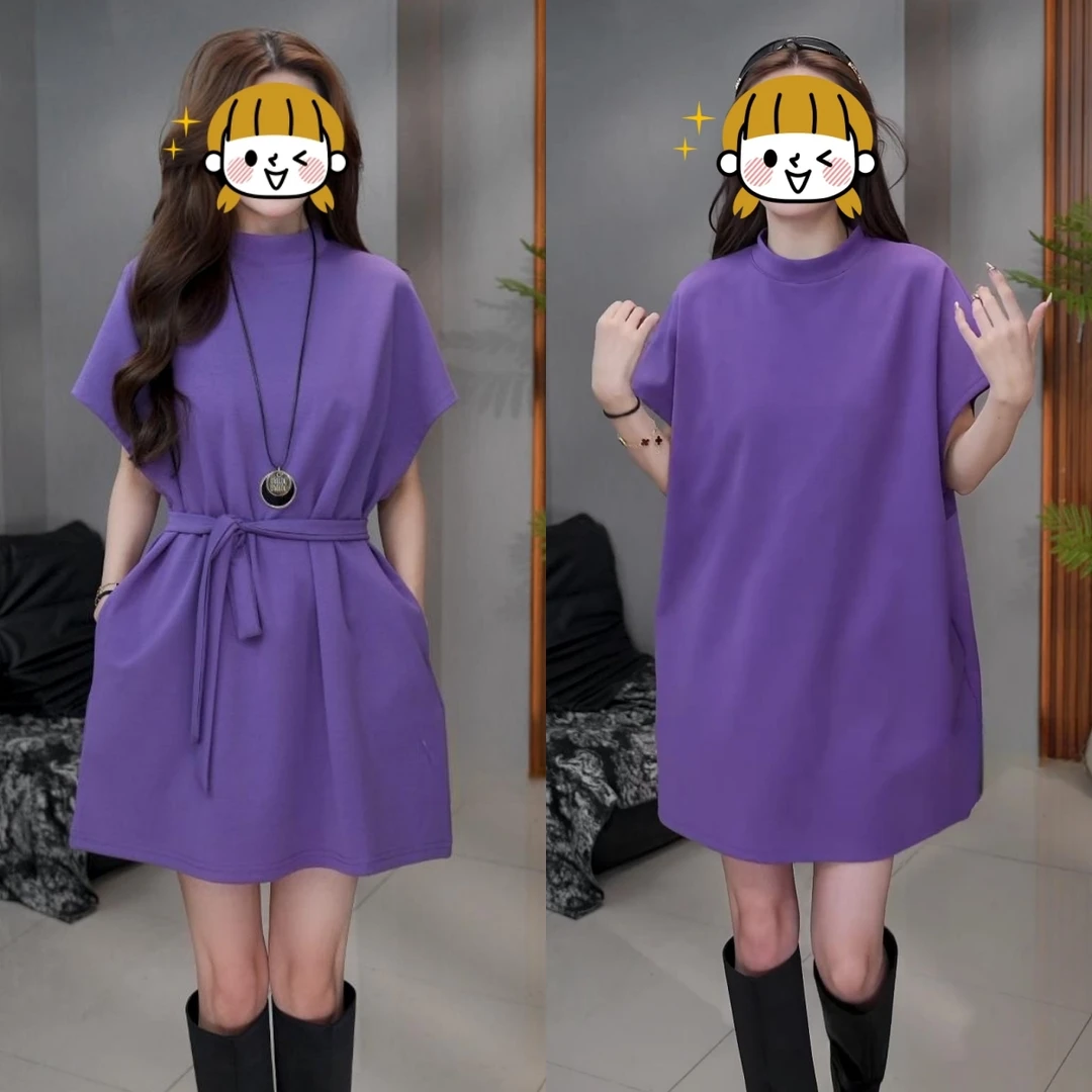 时尚飞飞袖连衣裙女2025夏季新款气质系带宽松显瘦设计感休闲裙子