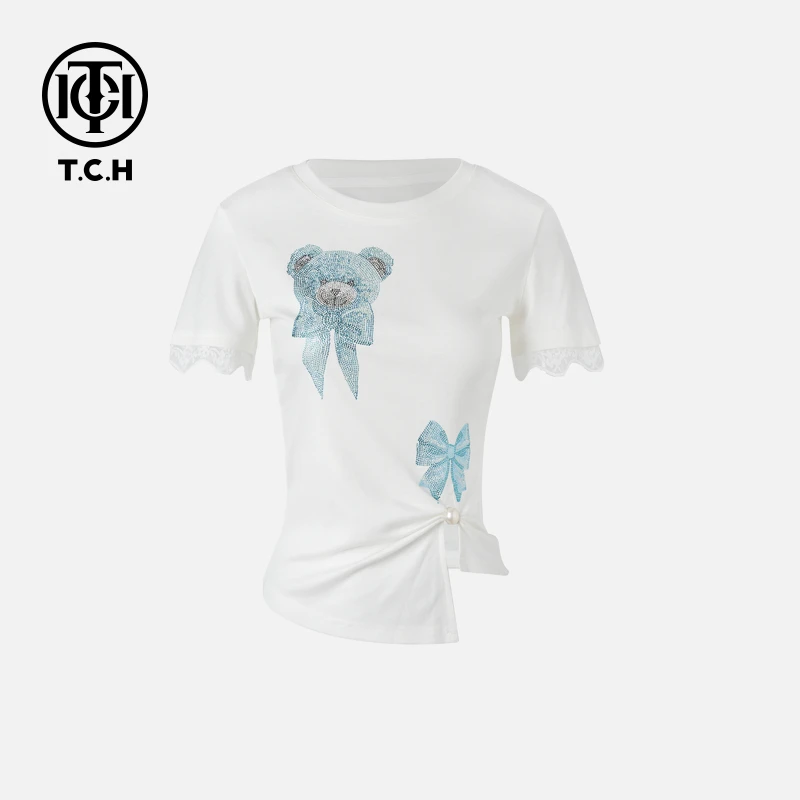 TCH私服烫钻工艺新时尚淑女百搭新潮流T恤女T75B10E5020轻奢tch