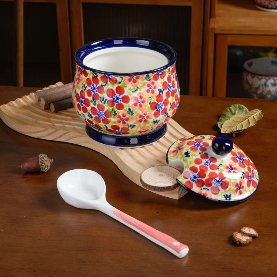 【碧丝粉黛】家用手绘欧式1200ML 1个带盖调料罐