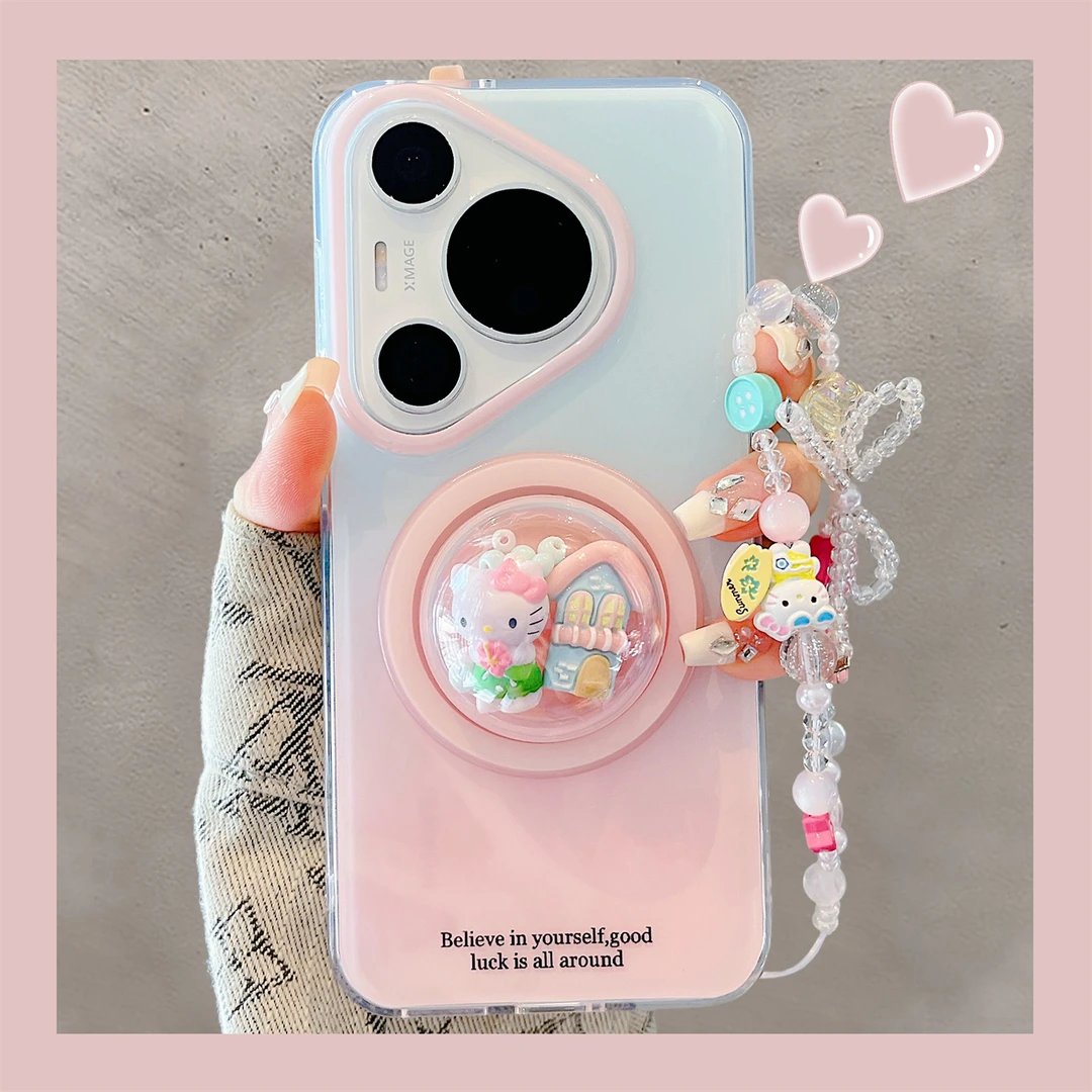 适用华为pura70pro+手机壳高级感渐变晕染pura80pro可爱Kt猫支架