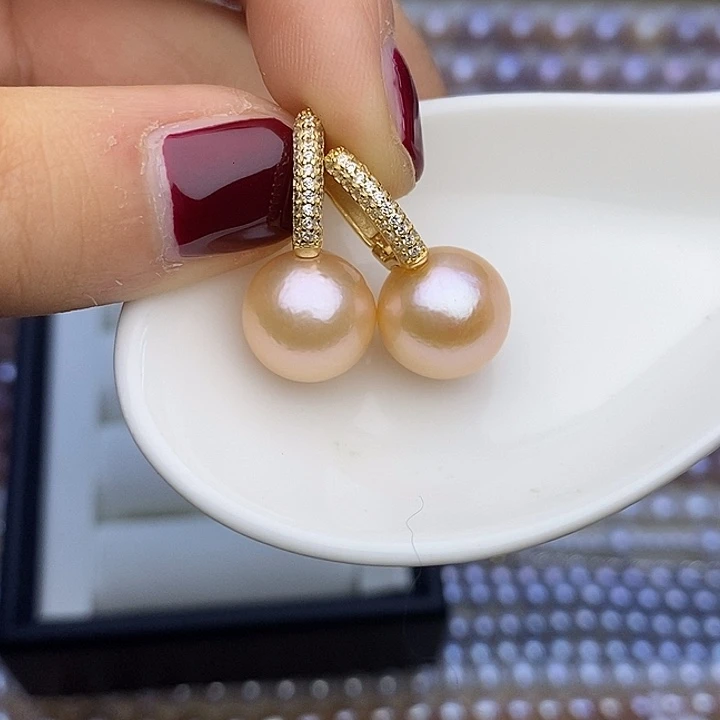 淡水珍珠银S925镀金镶嵌颈饰11-12香槟金