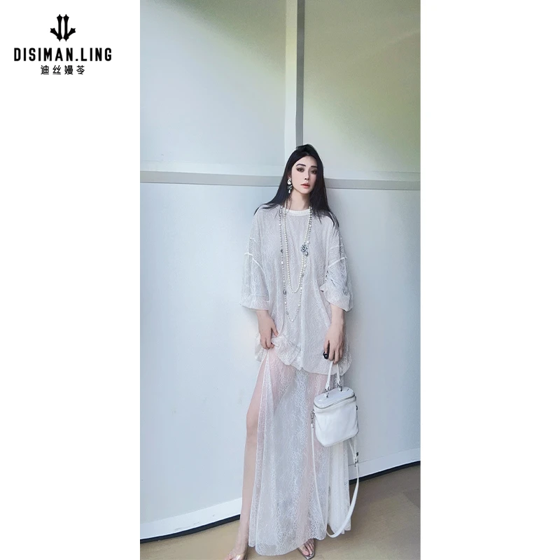 【迪丝嫚苓】米杏色锦纶半裙气质时尚复古长款日常原创设计小众优雅