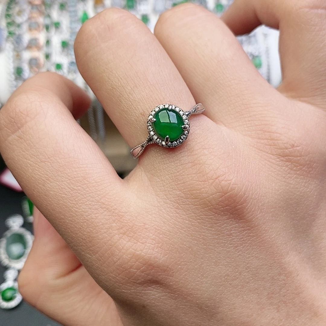 翡翠银S925镶嵌戒指不退不换