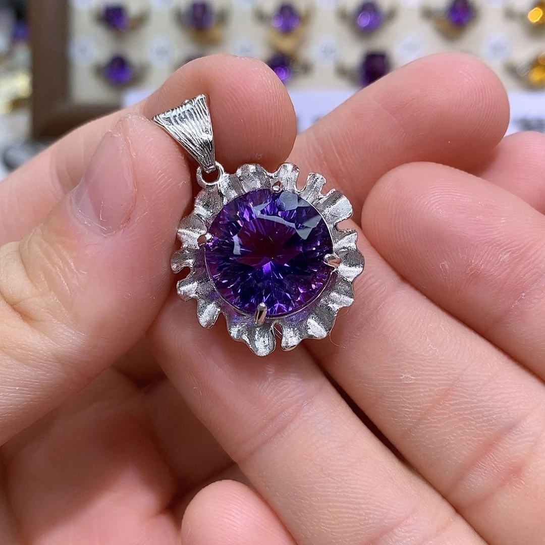 银S925镶嵌珠宝半成品水晶纯天然紫水晶假一赔十